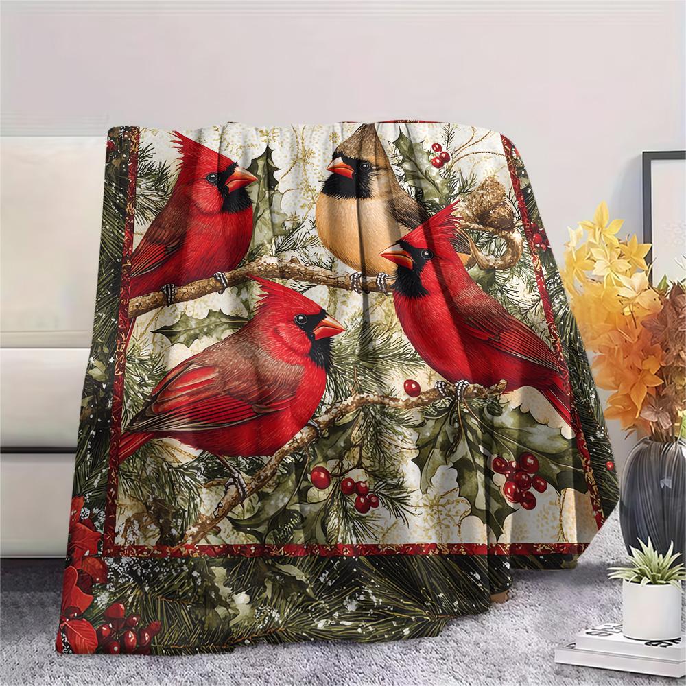 Bird Print Flannel Blanket, High Quality Comfortable for All Seasons, Home Decor, Warmth and Comfort, Perfect for Christmas Gifts