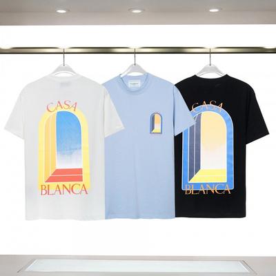 Camiseta de Manga Corta Casablanca con Estampado de Letras de Puerta Fantástica Corte Holgado Camiseta de Algodón Ropa Casual para Hombre