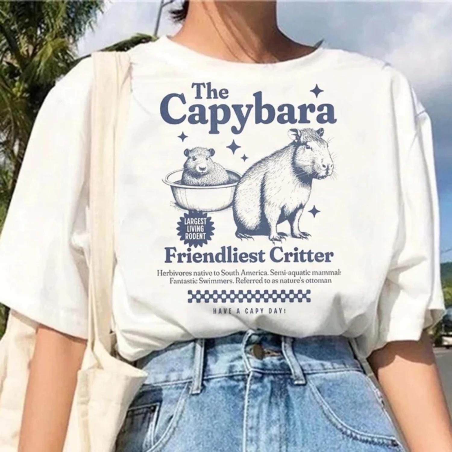 Капибара Стритвир Белая Модная Женская Футболка Харадзюку Кавайная Одежда Короткий Рукав Летняя Футболка Повседневный Корейский Женский Топ С Круглым Вырезом S