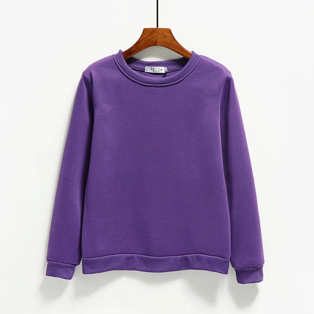 Women's Fashion Casual Round Neck Long Sleeve Fleece-Lined Solid Color Sweatshirt