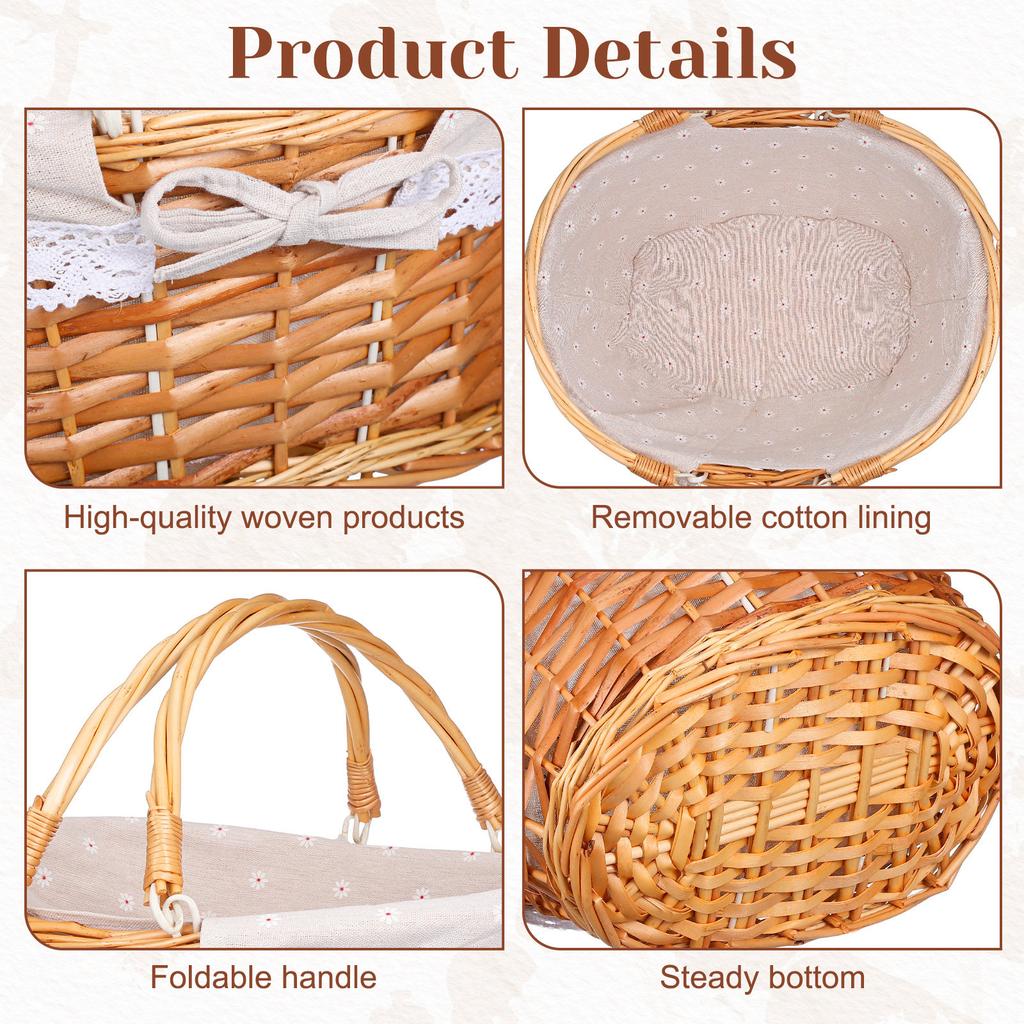 Rustic Willow Woven Basket for Wedding Flower Bridal Shower Decorative Floral Arrangement Storage Handy Portable Handle