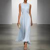 Zomer Dames Mouwloos Effen Kleur Taille Ronde Hals Rits op de Rug Jurk Lange Rok