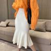 Spring and Autumn Versatile High Waist Lotus Leaf Edge Knitted Half Skirt for Women Medium To Long Hip Wrapping Fish Tail Skirt