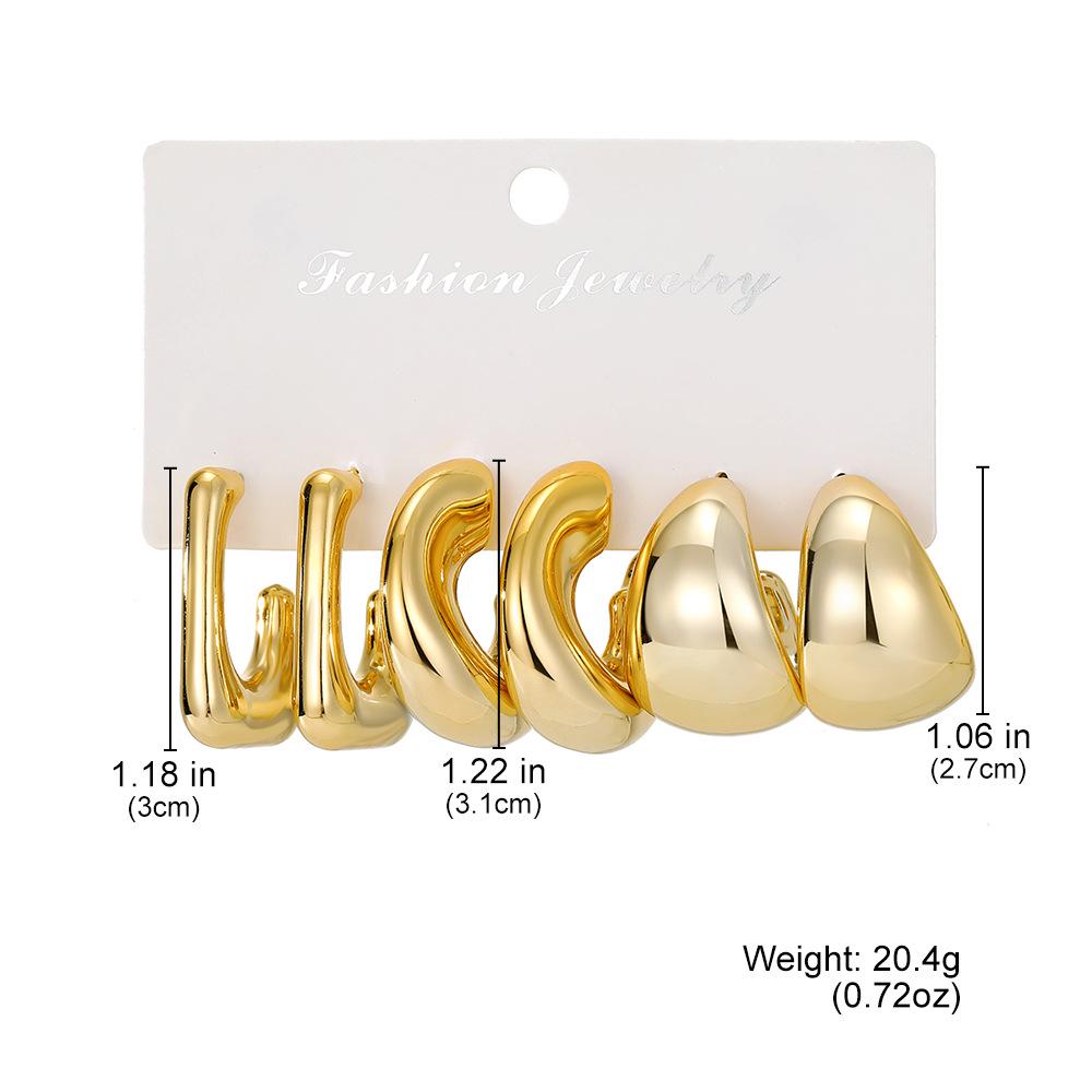 Elegant Geometric Gold Earrings Set - 3 Pairs of Versatile Water Drop Twist Designs