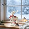 Christmas Table Decorations Reindeer Snowman Resin Figurine White Deer Statue with Red Scarf Decorative Collectibles for Home Winter Holiday