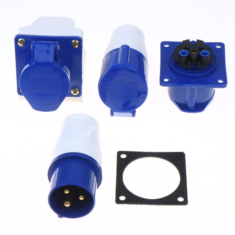 Easy Install 220V 16A 3 Pin Industrial Waterproof Plug Socket Durable Power Connector for Caravan Trailer Motorhome