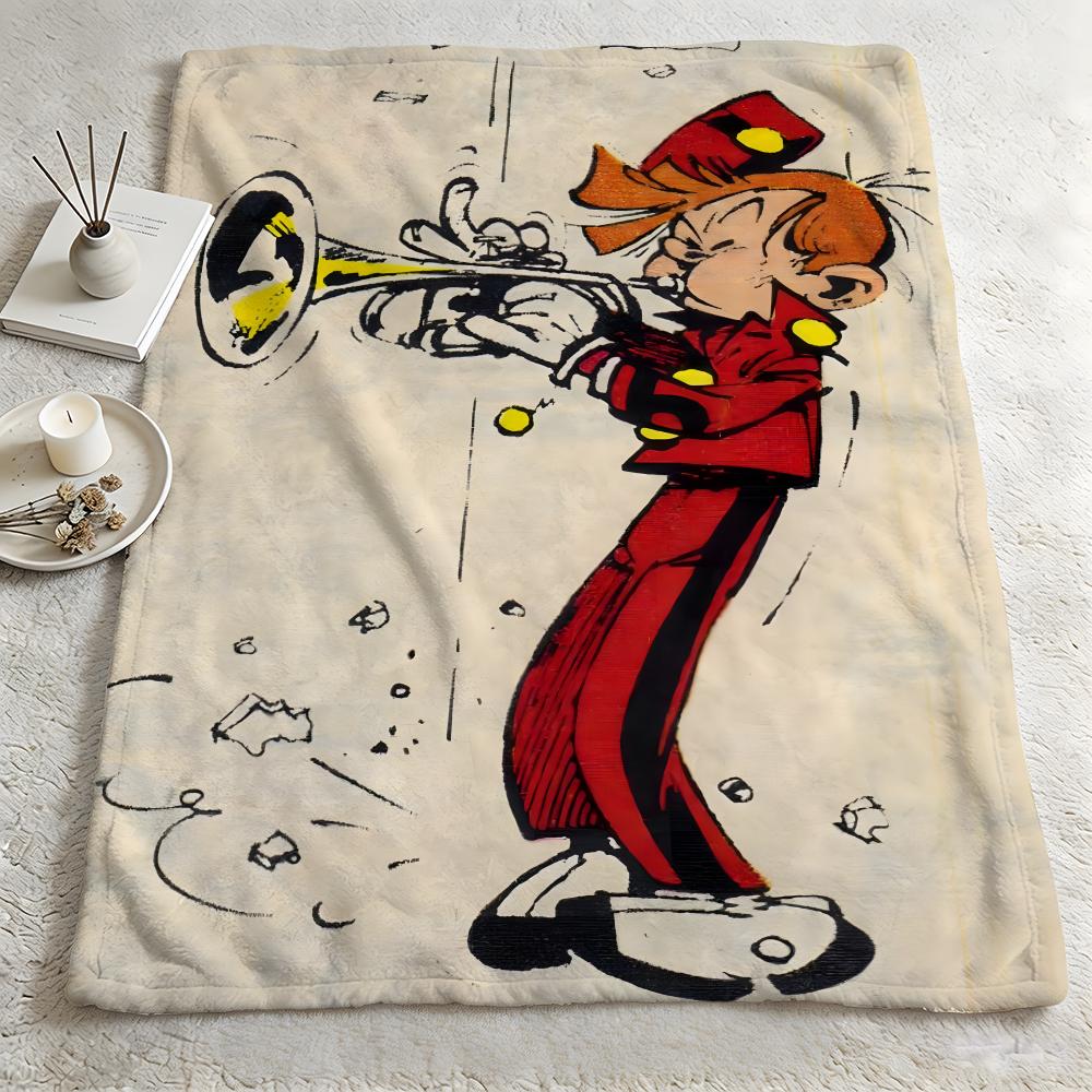 comic S-Spirou et Fantasio-o Throw Warm Soft Flannel Blanket, Multi-use for Sofa Bed Camping Travel Nap 75cmx90cm