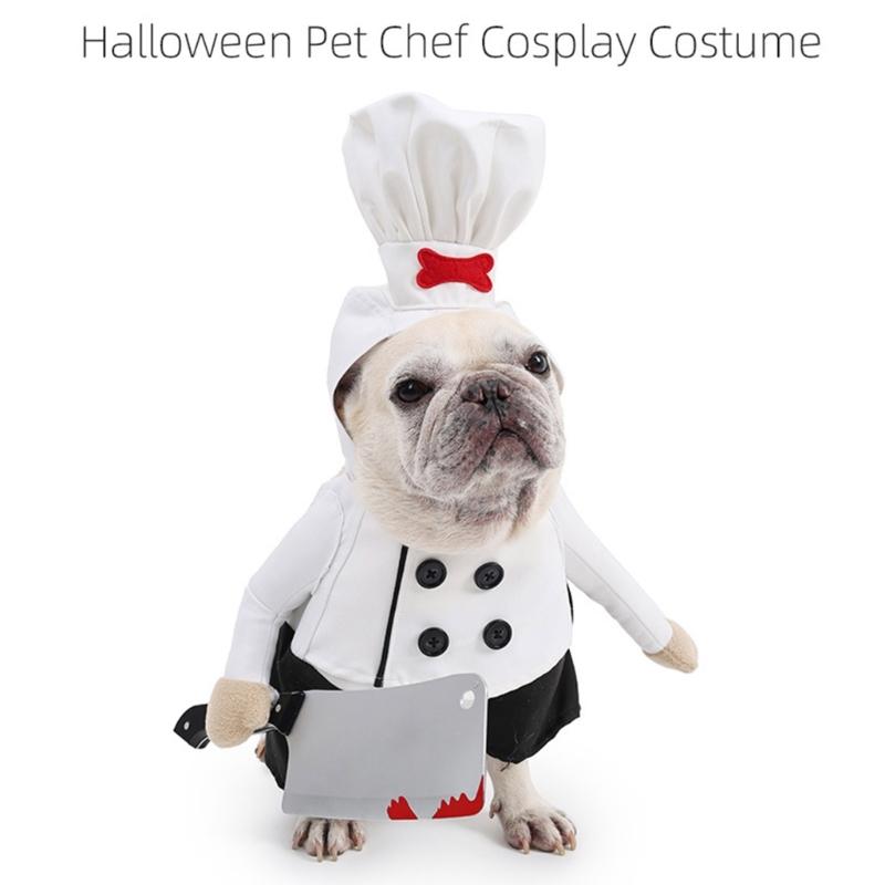 Creative Cook Cosplay Pet Costume with Cutter and Cook Hat Funny Cook Outfit For Dog Cats Daily Wear Halloween Party