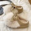 Women's Furry Bow Cotton Slippers: Thick-Soled, Velvet-Lined, Warm, Non-Slip for Autumn & Winter Indoors