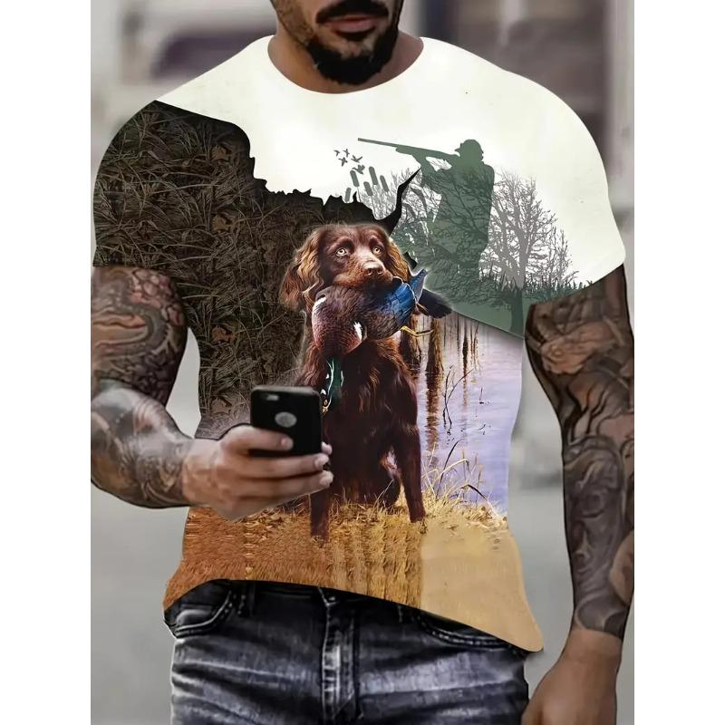 Duck Hunting Dog T-shirts 3D Print Deer Hunter Men's Streetwear Fashion Short Sleeve O-Neck T Shirt Oversized Tops Tees Clothing