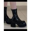 Waterproof table glossy short tube thin boots autumn and winter muffin thick sole new thick heel heightened elastic black Martin boots women
