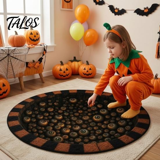 Scary Home Decor Rug Halloween 3D Visual Rug, Creepy Depth Round Area Floor Washable Non-slip Mat for Living Room Bedroom Non Slip Door