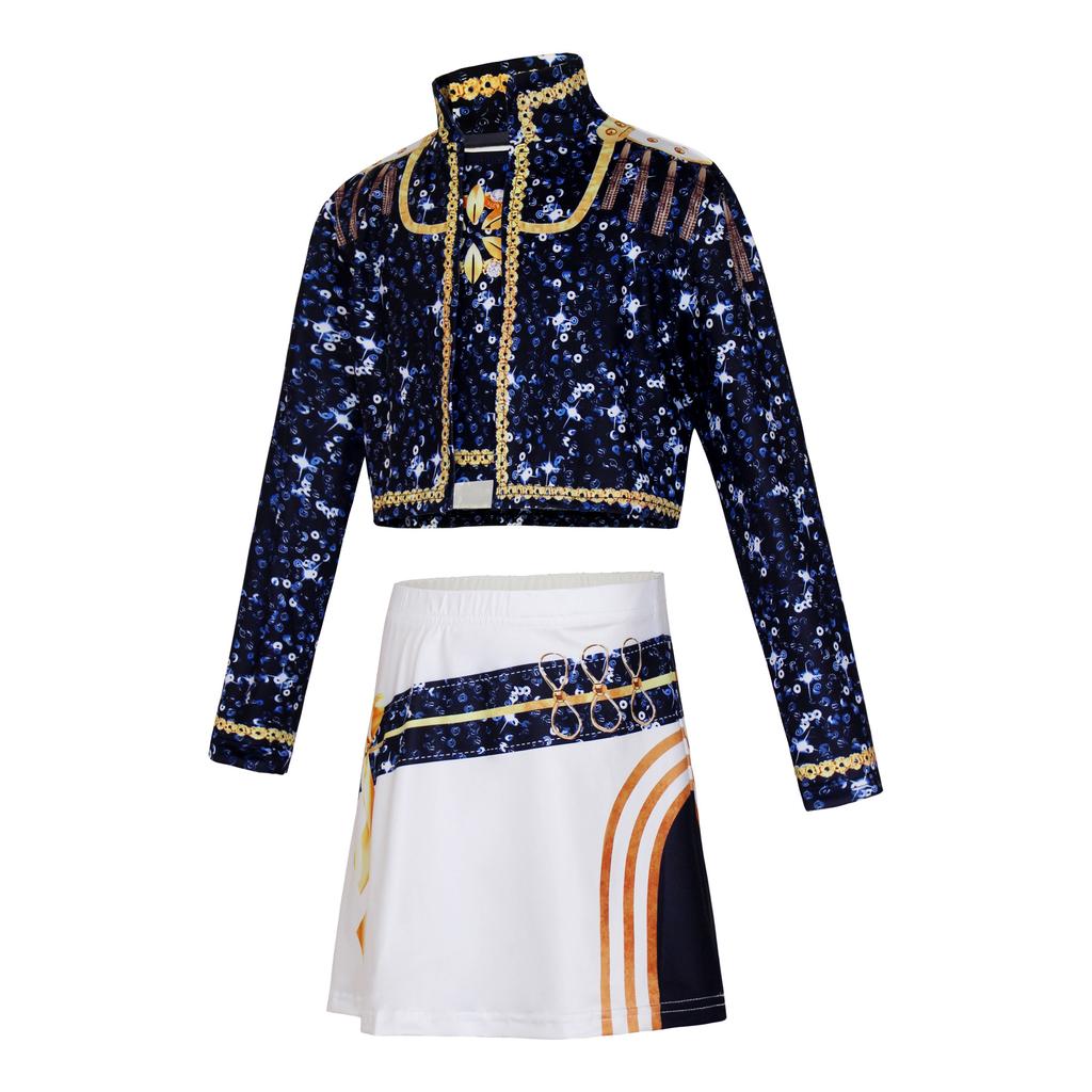 Girls POP Singer Hunters Stage Performance Printing Outfit Halloween Cosplay Costume for Carnival Party Pretend Game Role Playing Dress Up Suit