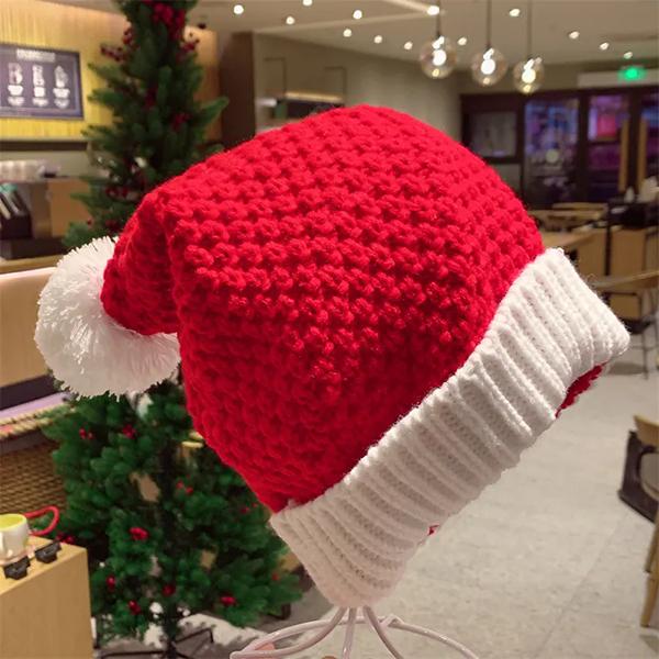 WTEMPO Adult Christmas Decorative Bell Hats Gifts Striped Warm Knitted Red Woolen Hats Elastic Windproof Cold-proof Couple Christmas Hats