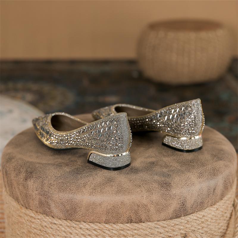 Móda 2025 Návrhářská Dámská Obuv Trafa Křišťálové Lodičky Nízký Podpatek Párty Nevěsta Svatba Dámské Flitrované Mokasíny Dámské Šaty Vysoké Podpatky