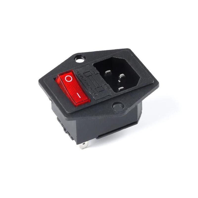 1PCS AC-01 AC-14-F16 Electrical Power Socket 250V Rocker Switch Brass 10A Inlet Plug Connector Computer Mount Outlet With Fuse