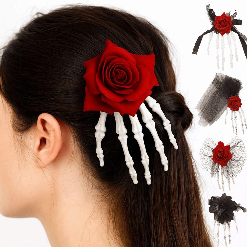 Skeleton Ghost Claw Hair Clip Flower Halloween Headwear Skeleton Hand Rose Hairpin Festival Toys