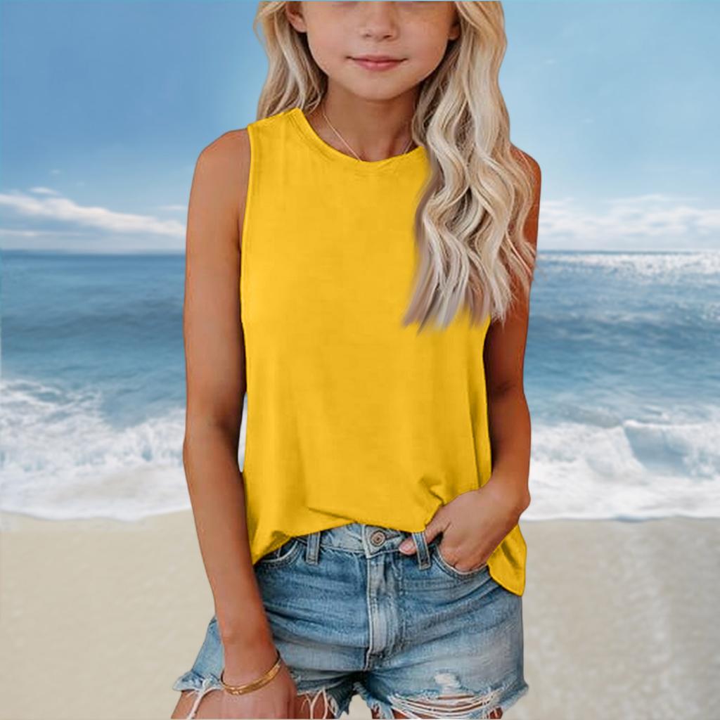 Girls Kids Summer Crewneck Sleeveless Shirts Tank Tops