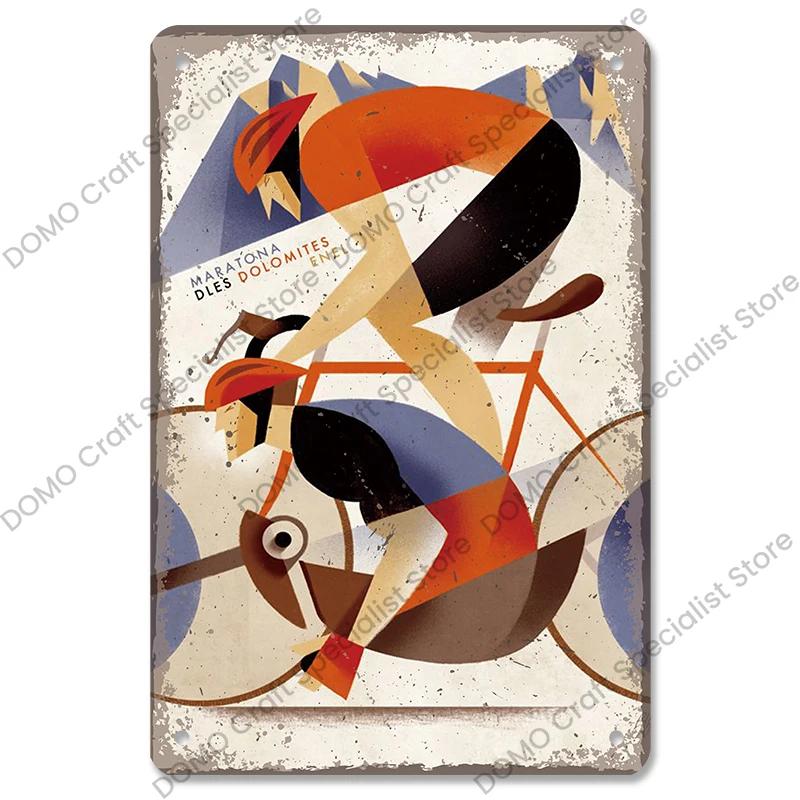 Placa de bicicleta Placa de lata de metal Ciclismo Corrida Vintage Metal Poster Wall Art Decor para Bike Club Garage Man Cave