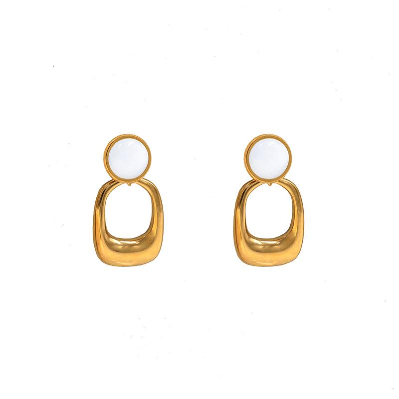 Women'S Temperament Commuter Model Office Worker Opal Titanium Steel High-End Temperament Fashionable Versatile Popular Earrings