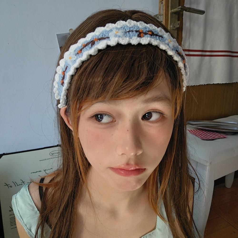 Woolen Yarn Crochet Hair Band Embroidered Pastoral Style Hair Band  Hair Styling Accessory