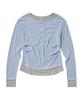 Awoseiawo Striped Color Block Pintuck Long Sleeve T-Shirt Sky Blue