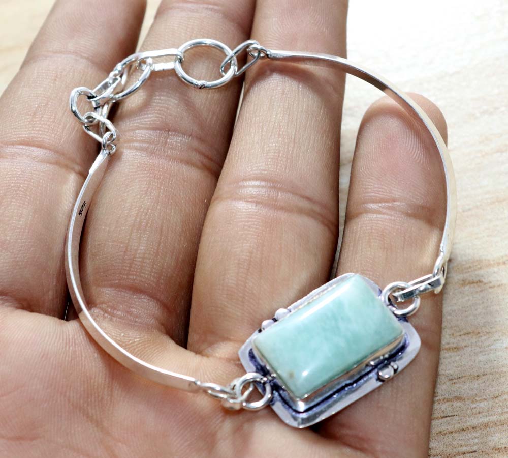 Amazonite 925 Silver Plated Bangle 7" Trendy Jewelry Limited Stock Deal E3V09