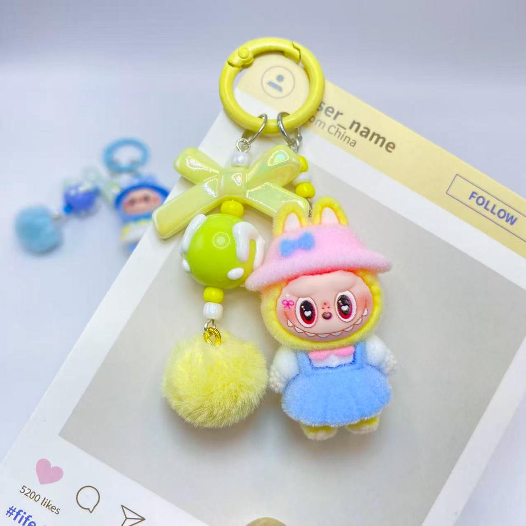 Flocking Pastoral Keychain Pendant Cute Doll DIY Accessories Mobile Phone Jewelry Pendant