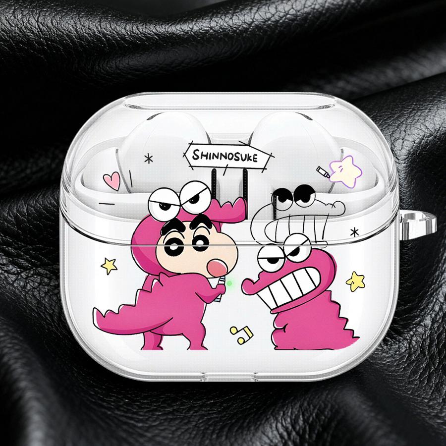 Case For Samsung Galaxy Buds 4Pro Live 2Pro 2 3 FE 3Pro 4 Pro Clear Earphone Cases Cover With Hook Cute Crayons Shinchan
