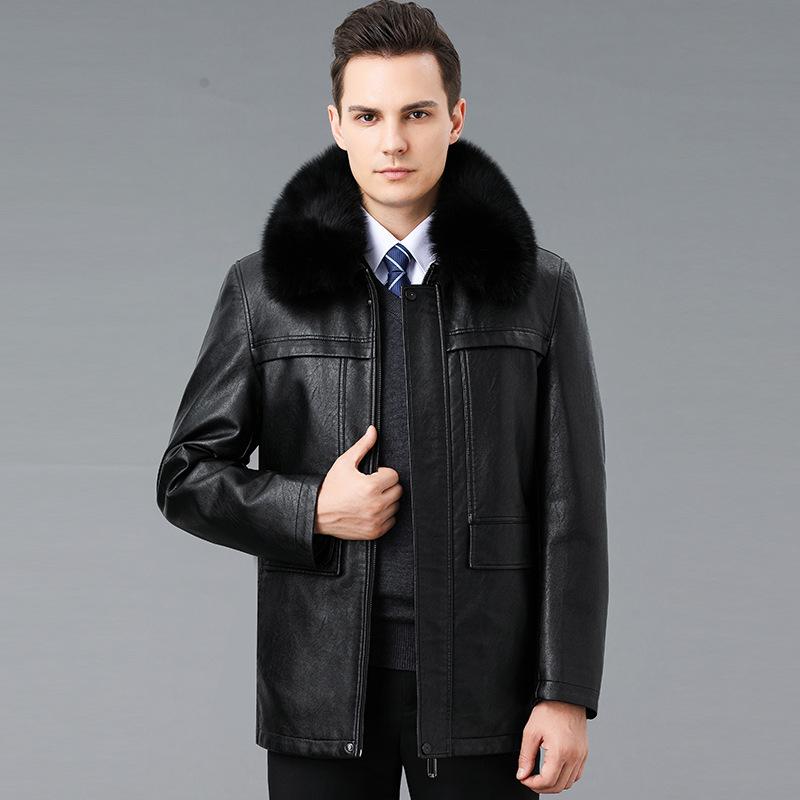 

Зимняя куртка из натуральной кожи мужская с воротником из натурального меха лисы съемная подстежка пуховик утолщенный теплый куртка среднего возраста 5XL