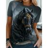 Fashion Women Retro Creative Horse Pattern Print T Shirt Funny Casual O-neck Short Sleeves T-shirt Summer Female Tee Shirt