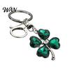 Blue Rhinestone Keychain Pendant Sparkling Rhinestones Four-Leaf Clover Design Key Chain with Electroplated Lobster Clasp Easy to Hang Holder Backpack