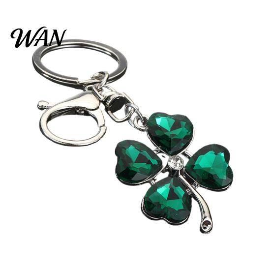 Blue Rhinestone Keychain Pendant Sparkling Rhinestones Four-Leaf Clover Design Key Chain with Electroplated Lobster Clasp Easy to Hang Holder Backpack