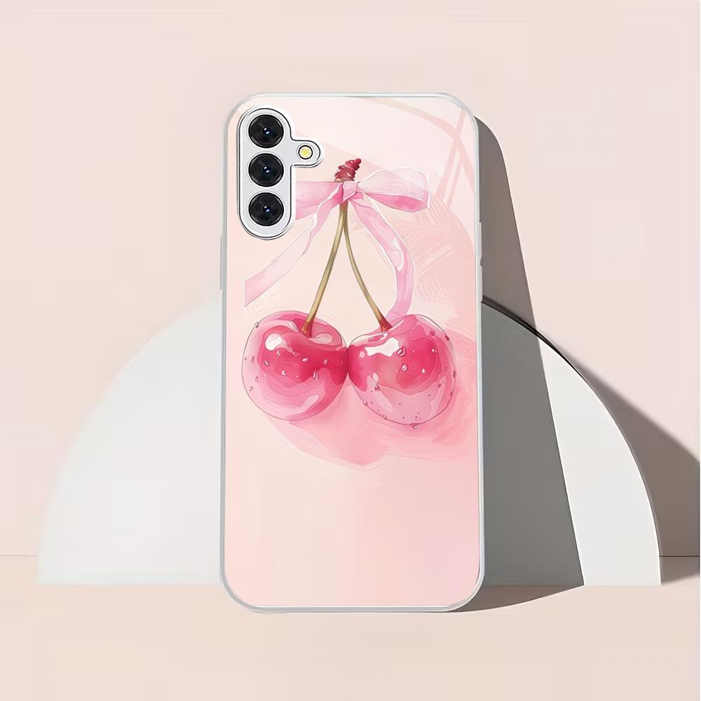 Rosa Kirsche galvanisiertes Glas Handyhülle geeignet für Samsung Galaxy S26 S25 S24 S23 S22 S20FE/Ultra/Plus sturzsichere Rückabdeckung