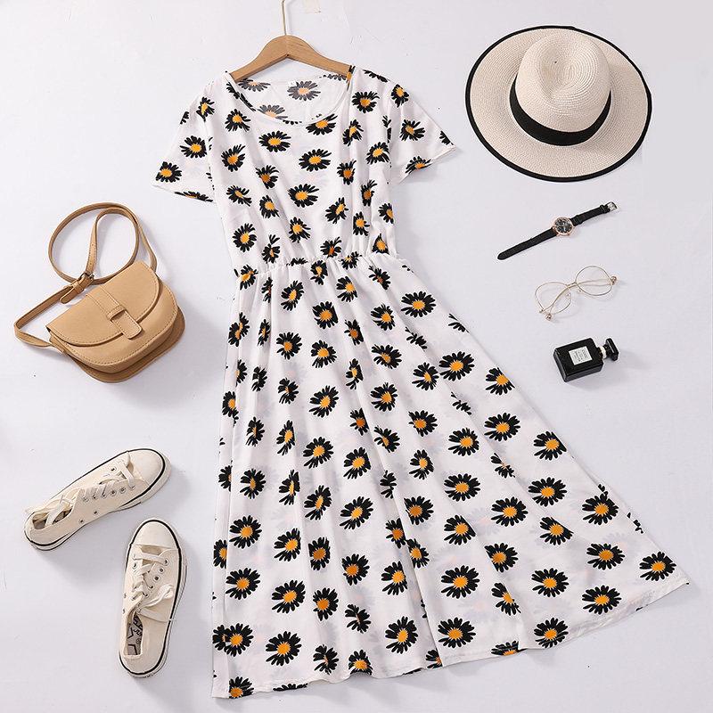 Maternity Floral Dress: Short-Sleeved, Waist-Cinched, Slimming, Plus-Size, Elegant, Age-Reducing, Summer Style for Middle-Aged Women XL