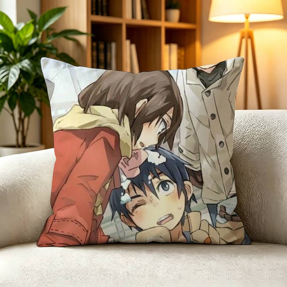 E-Erased Boku dake ga Inai Machi Pillow Case Square Double-Sided Sofa Cushion Cover Bedroom Bedside Pillow