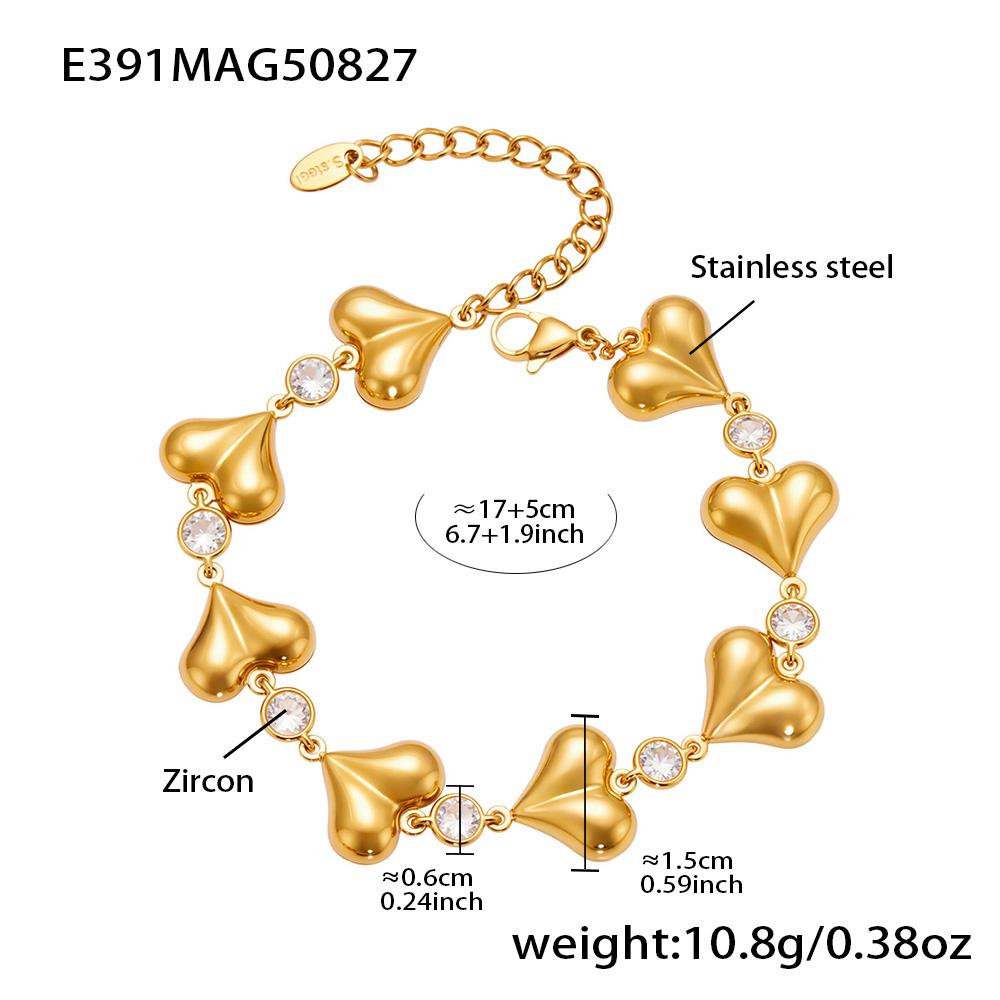 Heart Bracelet In Stainless Steel 18k Gold Plated Waterproof Non Tarnish Shiny Zircon Cubic Zirconia Chain Bracelets For Women