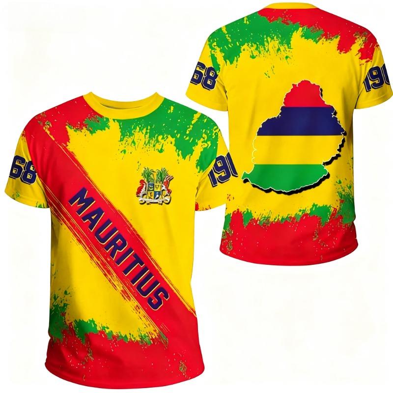 

Футболки с 3D-принтом флага Республики Маврикий, футболки с графикой герба Маврикия, мужская мода, топ с короткими рукавами 6XL