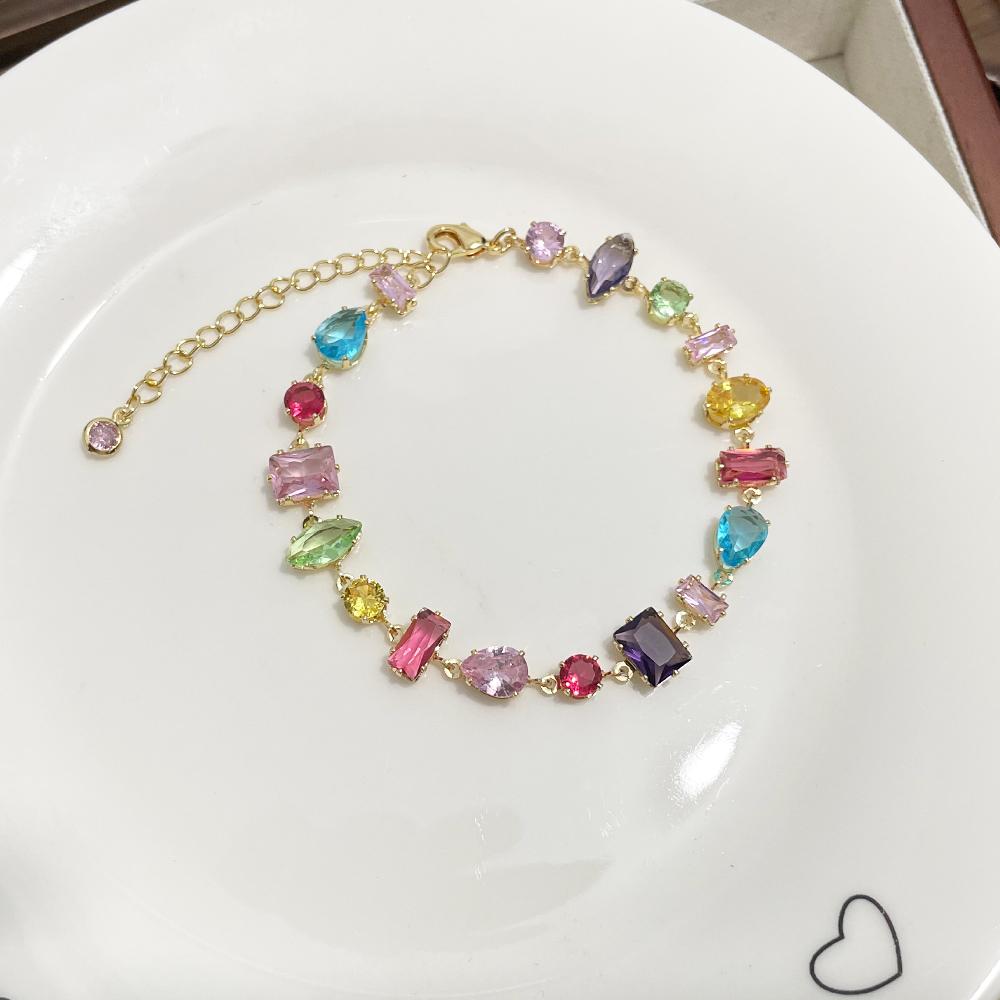 

NEW Arrived Fashion Women Jewelry Gold Color High Quality 5A Cubic Zirconia Colorful CZ Tennis Chain Bracelet Wedding Gift
