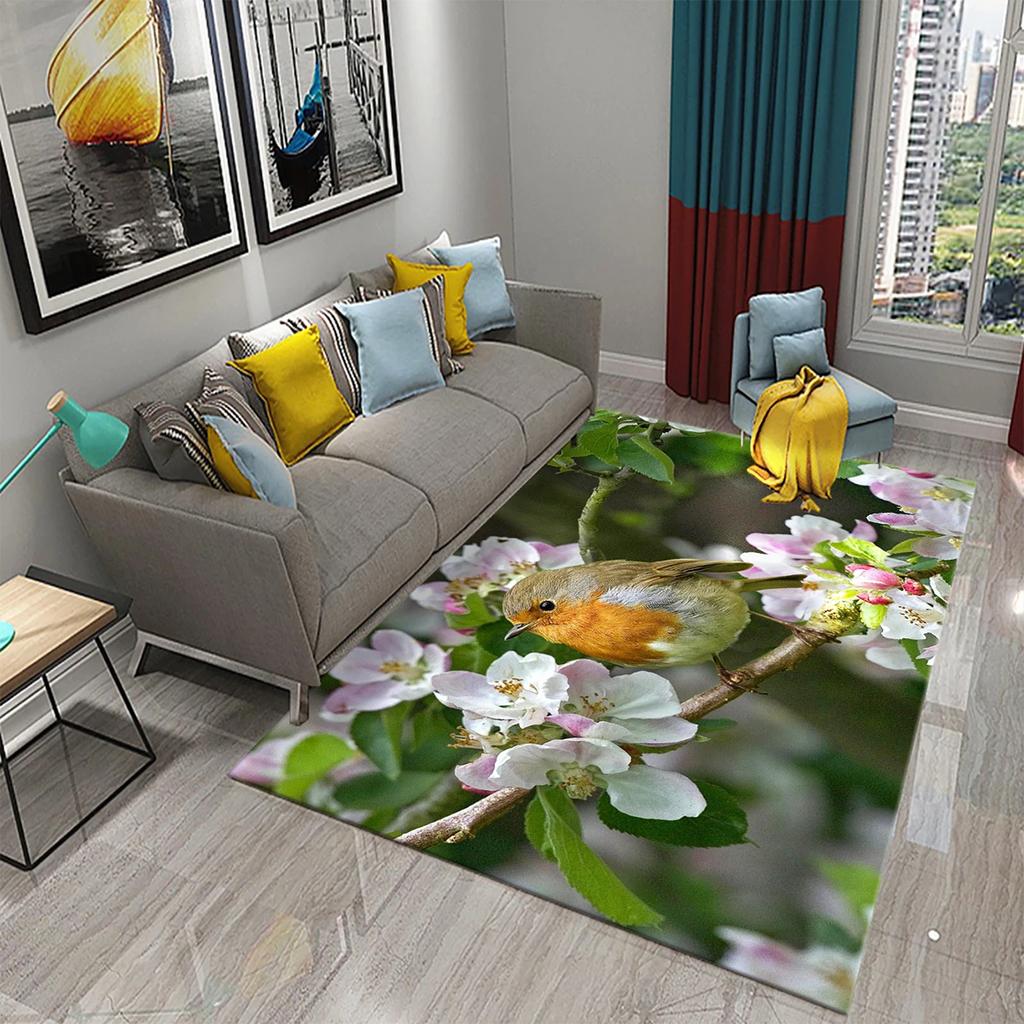 3D Colorful Bird Carpet Cute Birds with Flowers Doormat Rugs for Bedroom Living Room Floor Hallway Mats Bathroom Non-slip Mats