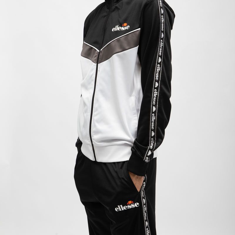 Ensemble jogging noir et veste zippée blanche avec bandes noires Homme ELLESSE
