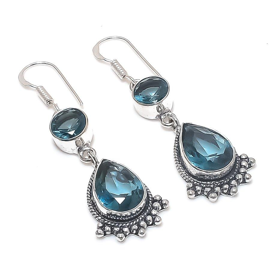 

Natural Iolite Quartz Gemstone Handmade 925 Sterling Silver Earring 2.09 P6g20