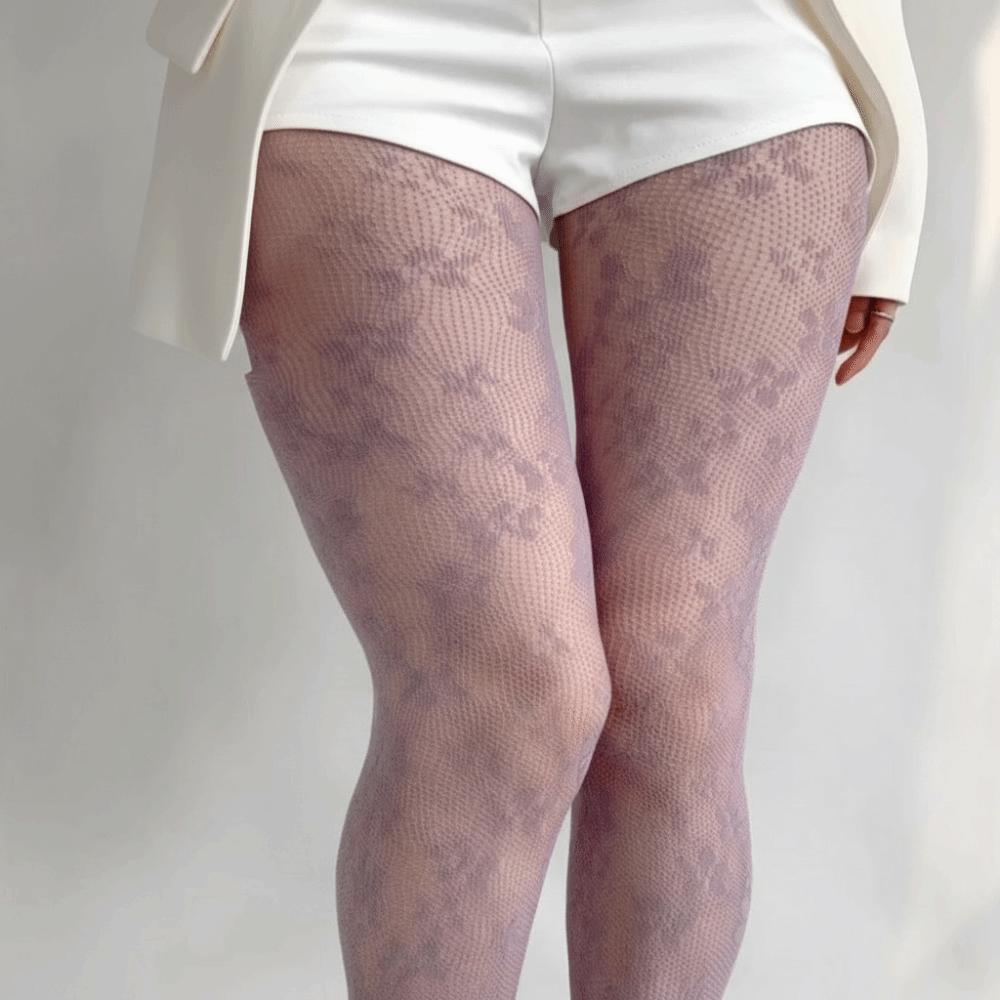 Plus Size Fishnet Stockings Jacquard Small Flowe Fashionable Fishnet Pantyhose Hollow Out Flower Pattern Lace Stockings One Size
