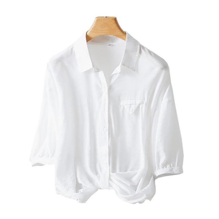 Women Spring New Thin Breathable Commuter Lapel Shirt Top M белый