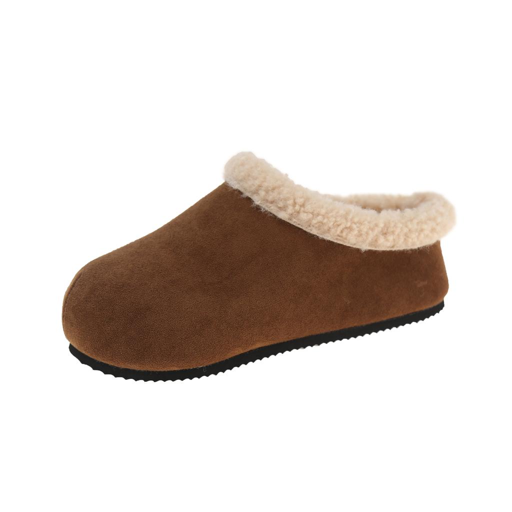 Mode Winter Neu Baotou Hausschuhe Damenmode Runde Zehenpartie Tiefer Ausschnitt Wildleder Rutschfest Verschleißfest Flache Schuhe