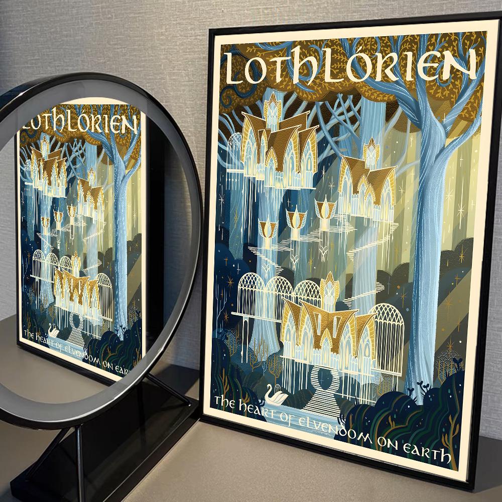 Tolkien Wall Art Vintage Landscape Self-adhesive Art Poster Whitepaper Sticker DIY Room Bar Cafe Wall Decor