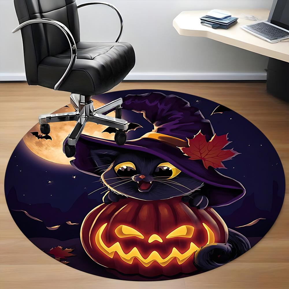 1pc Halloween Cat Office Round Area Rug, Indoor Mat Suitable ForOffice, Under Office Chairs Bedroom Living Room Home Decor, Room Deco n76