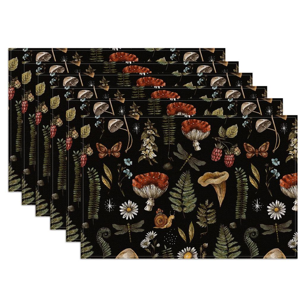 Spring Blue Leaves Placemats Set of 6,12x18 Inch Eucalyptus Leaves Linen Place Mat Washable Stain Resistant Table Mats