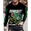 Fashionable Colorful Casual Long Sleeved T-shirt Comfortable Vintage Creative Fishing Big Fish 3d Printed Versatile Loose Men's T-shirt