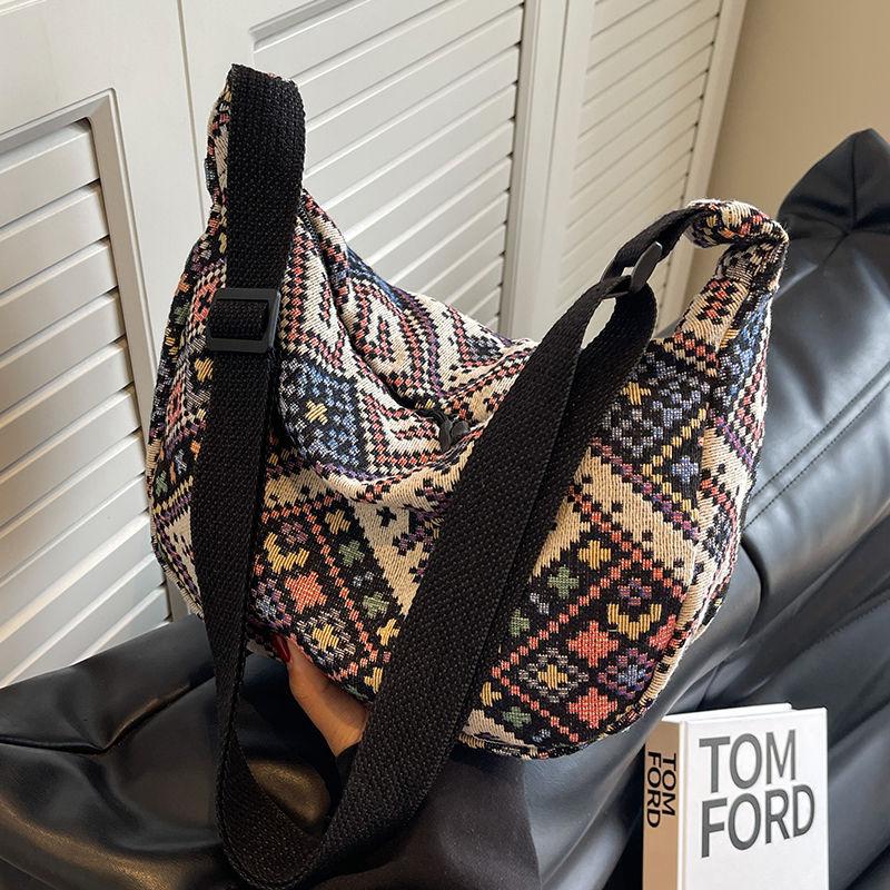 Ethnic-style Canvas Bags for Women Trendy and Fashionable Crossbody Bags for Women Ins-style Niche Dumpling-shaped Bags